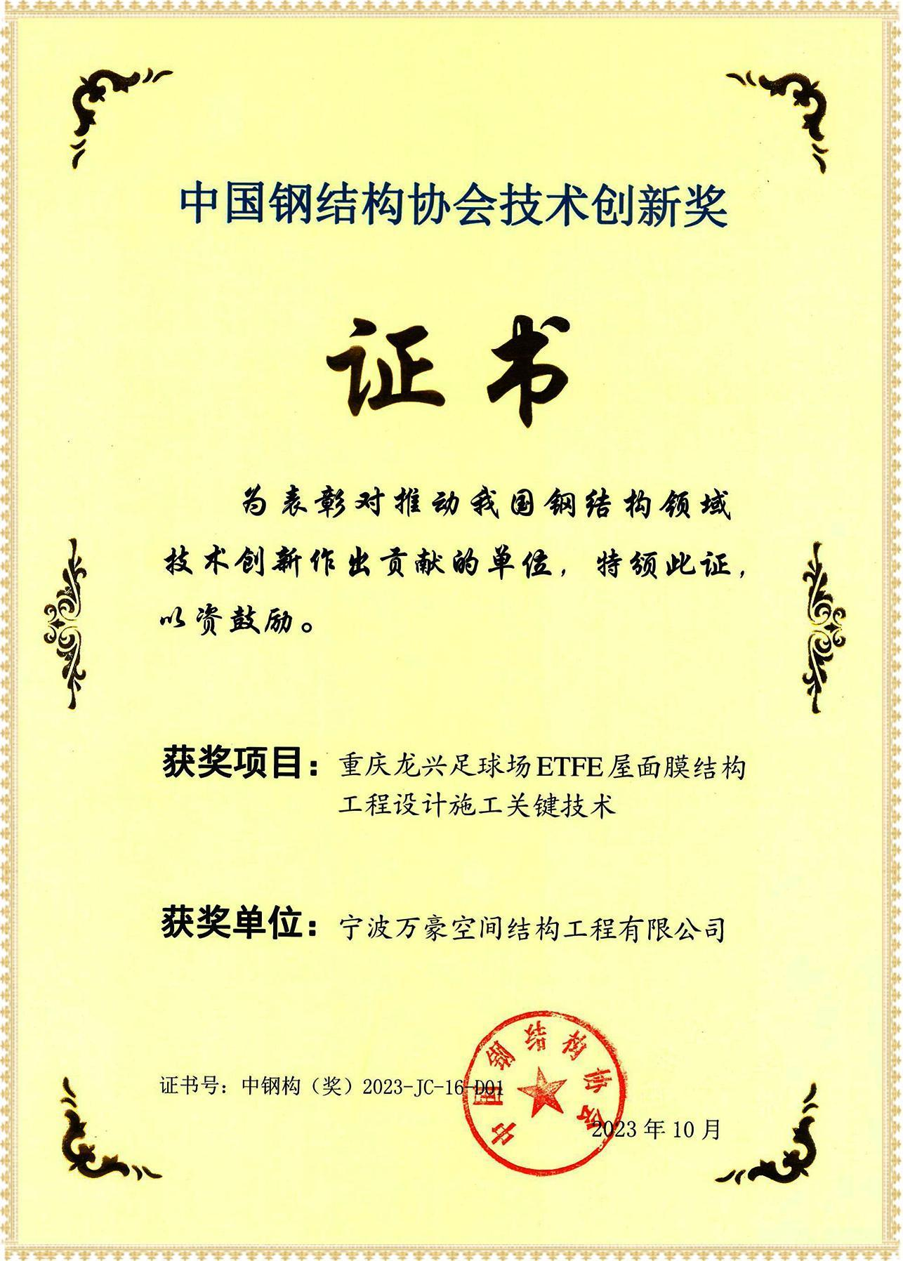 重慶龍興足球場膜結構ETFE屋面膜結構技術創(chuàng)新獎